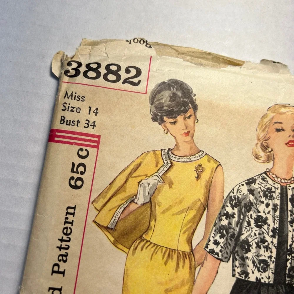 Simplicity Vintage 1960's Pattern #3882 Jr/Misses One Piece Dress/Jacket Size 14